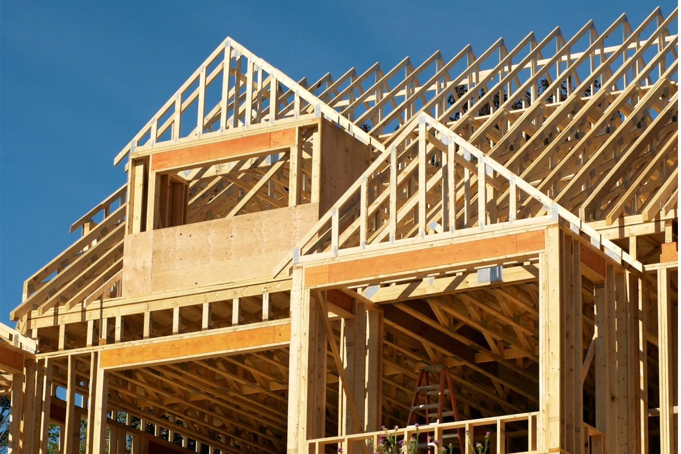New-construction home framing, ready for technology to be planned in